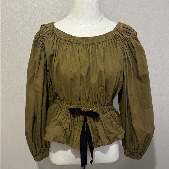 Ulla Johnson Kira Long Puff-Sleeve Cotton Peplum Blouse - Picture 2 of 8